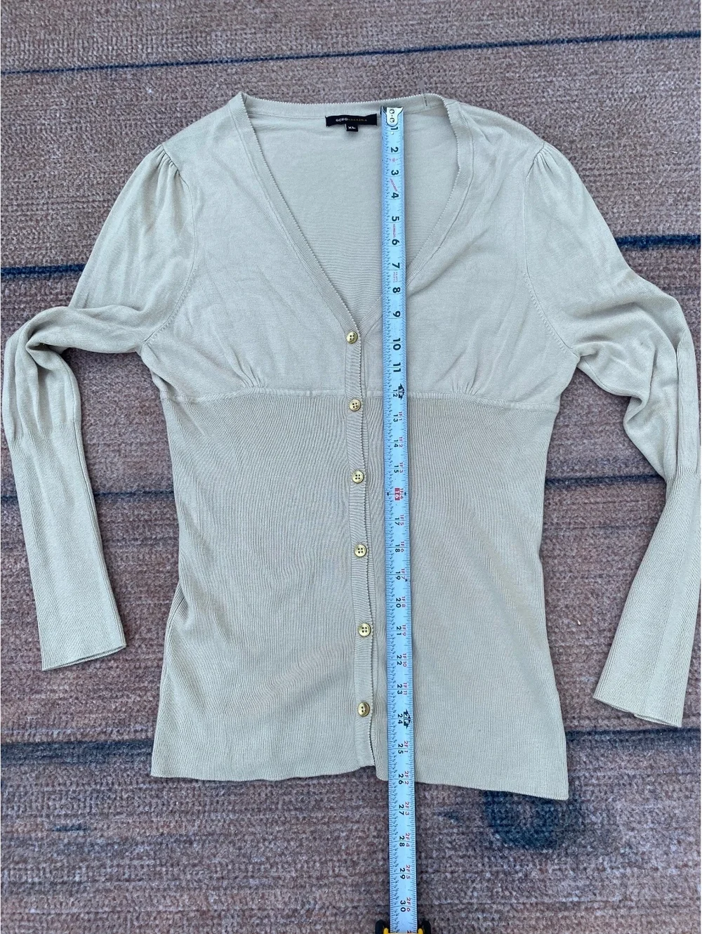 Y2K Downtown girl fairy boho deep v-neck gold button ribbed champagne cardigan
